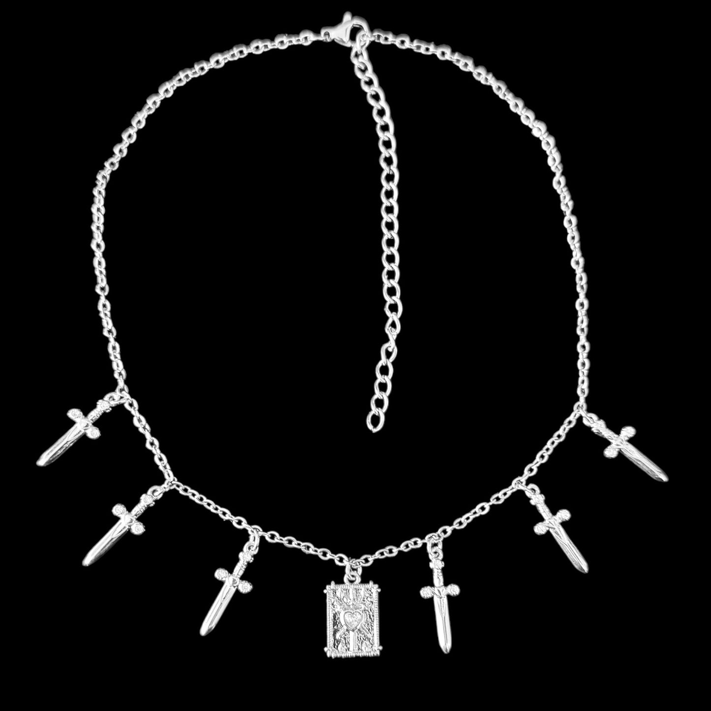 Silver Mini Three Swords Tarot Charm Necklace