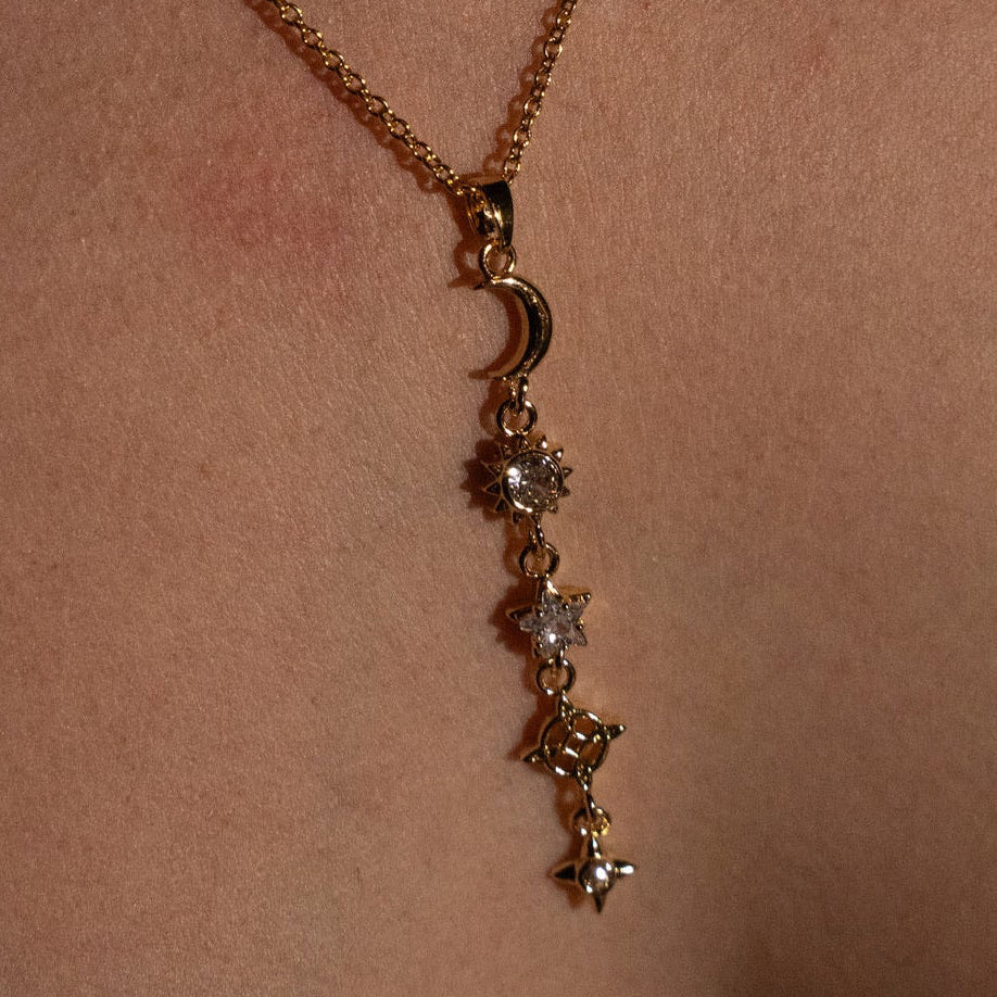Gold Crescent Moon Drop Necklace