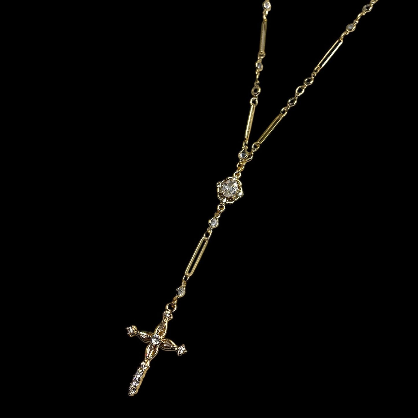 Ornate Cross Diamond Link Rosary