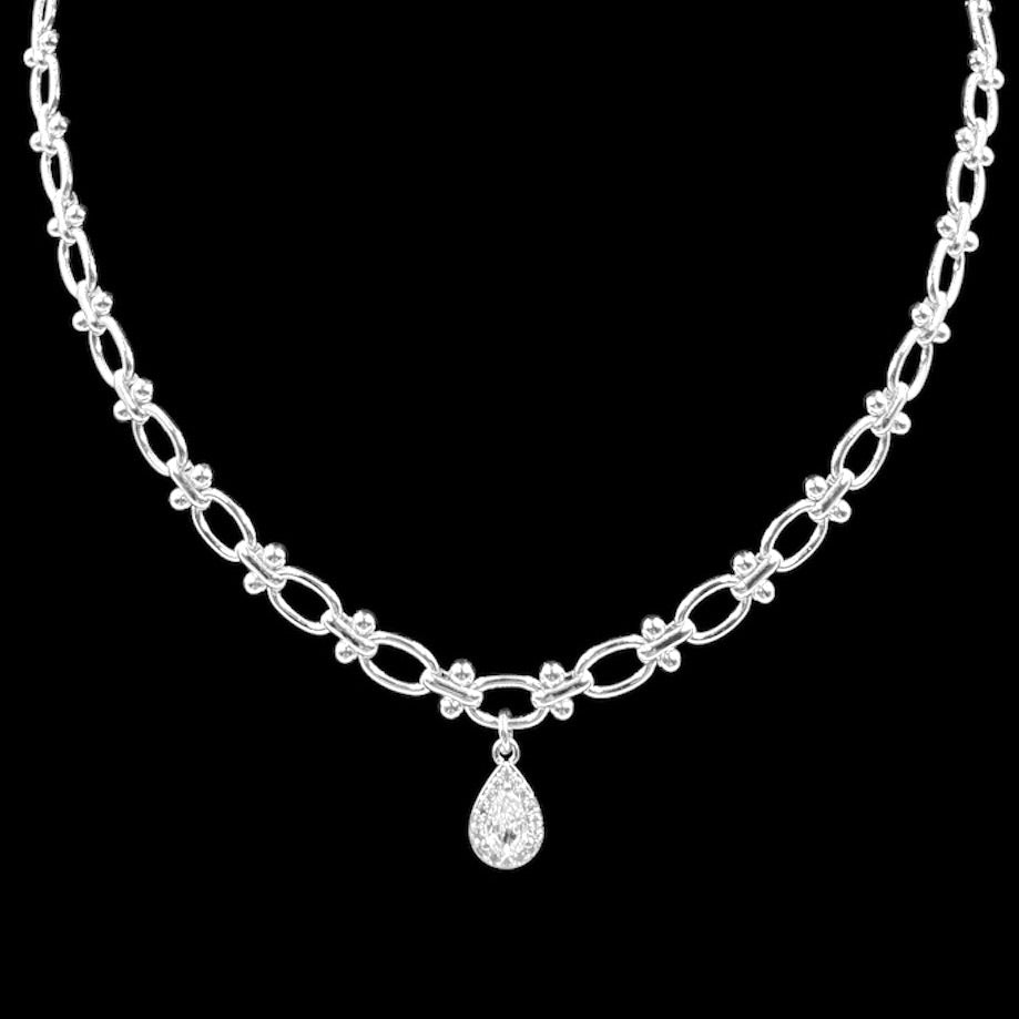 Icy Silver Diamond Droplet Choker