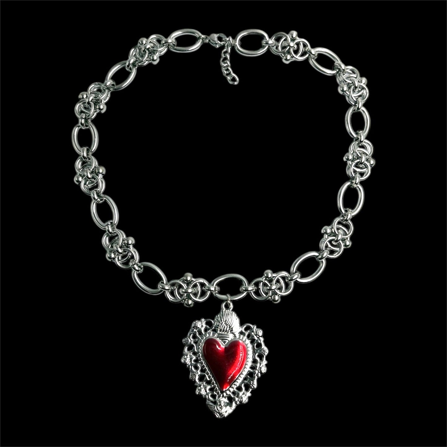 Silver Vampiric Sacred Heart Chainmail Choker