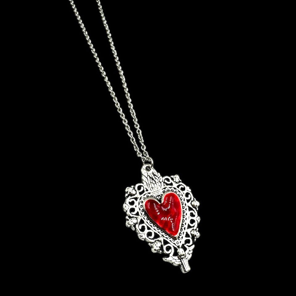 Silver Vampiric Sacred Heart Necklace