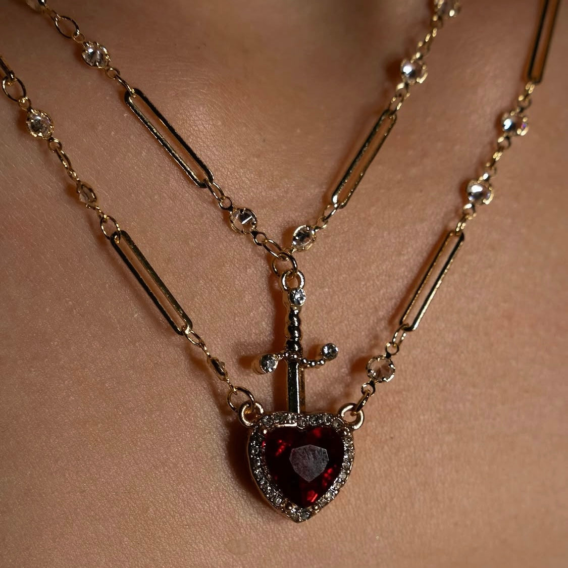 Gold Pierced Red Heart Stack