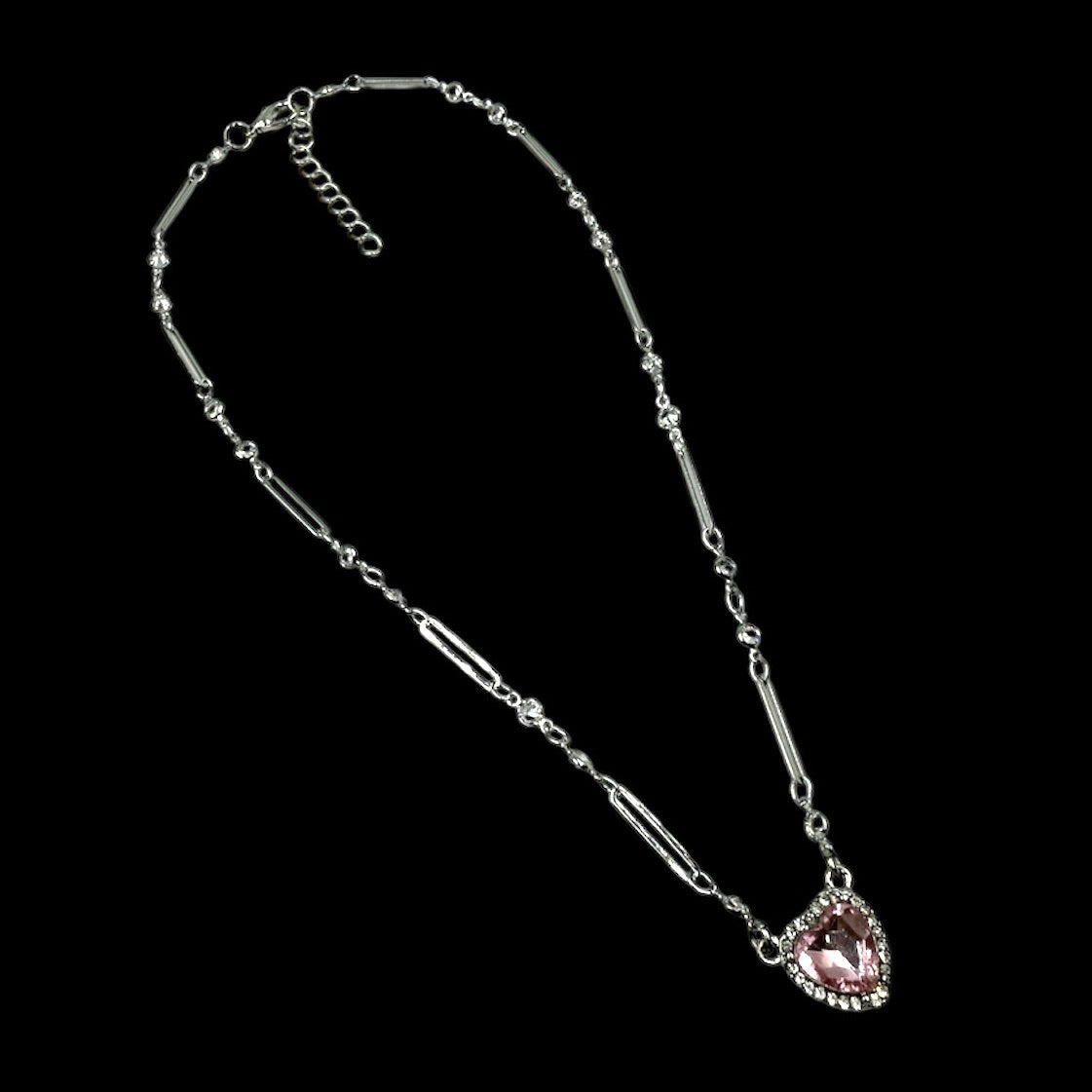 Pierceable Silver Pink Heart Crystal Chain Necklace