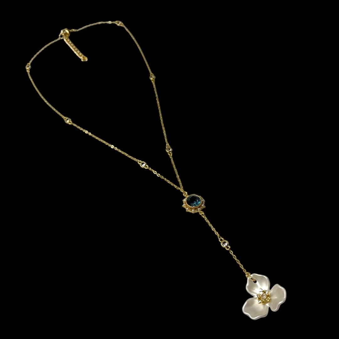 Gold Siren Sapphire Blue Orchid Lariat