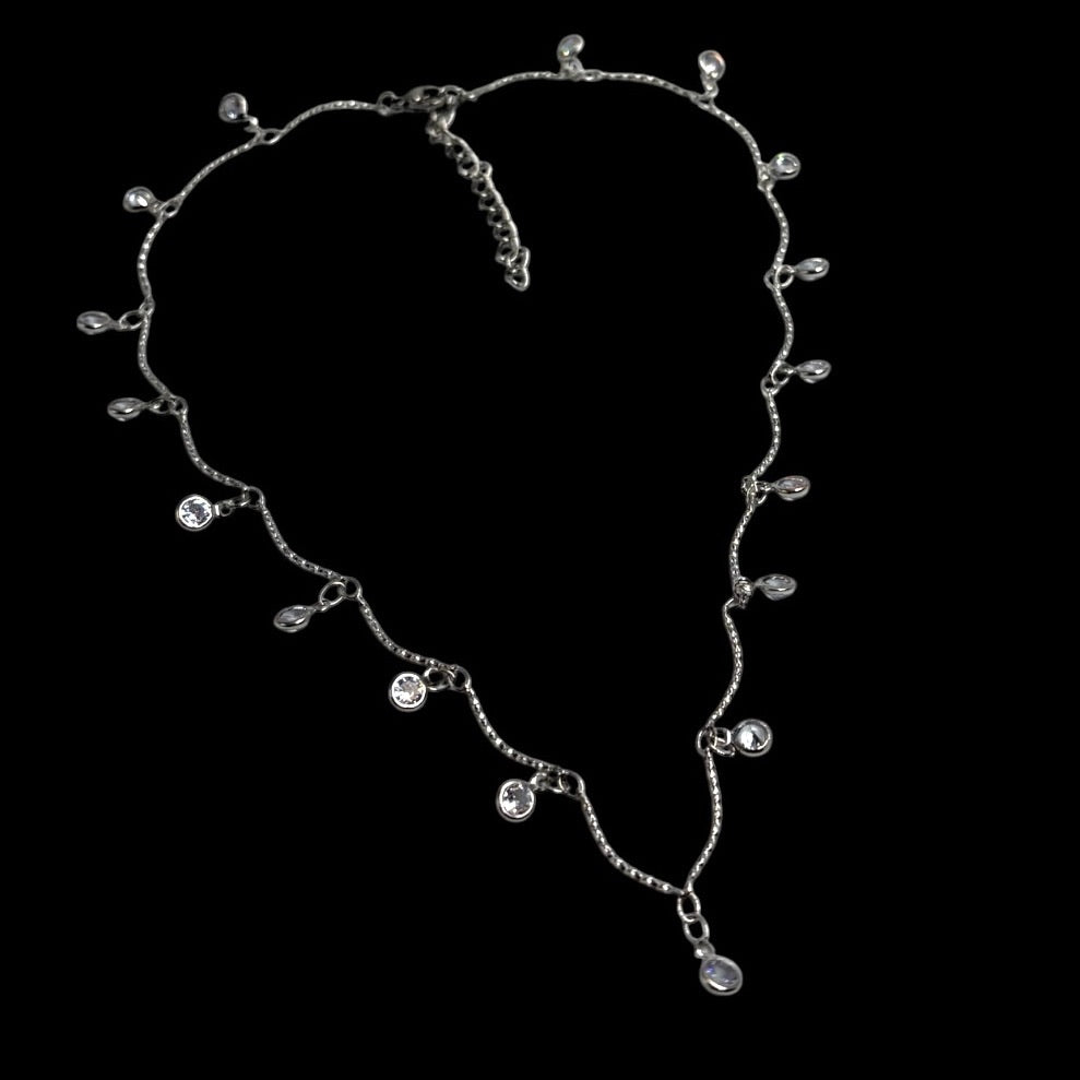 Silver Ocean Wave Diamond Droplet Choker