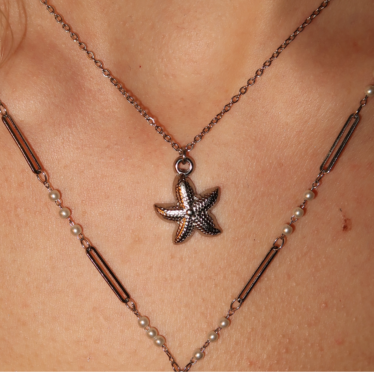 Amphitrite Silver Pearl Link Starfish Stack