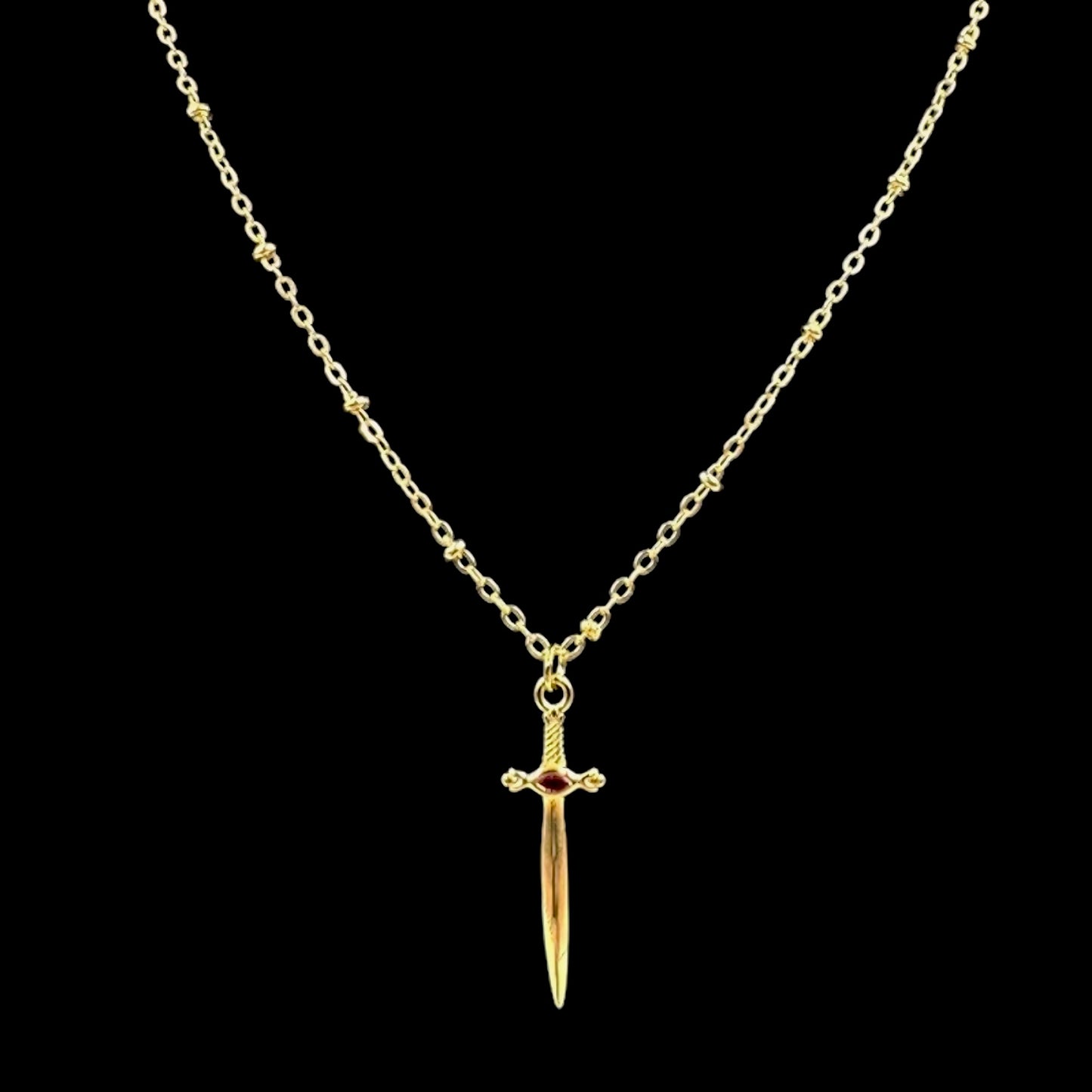 Red Jewel Gold Dagger Necklace