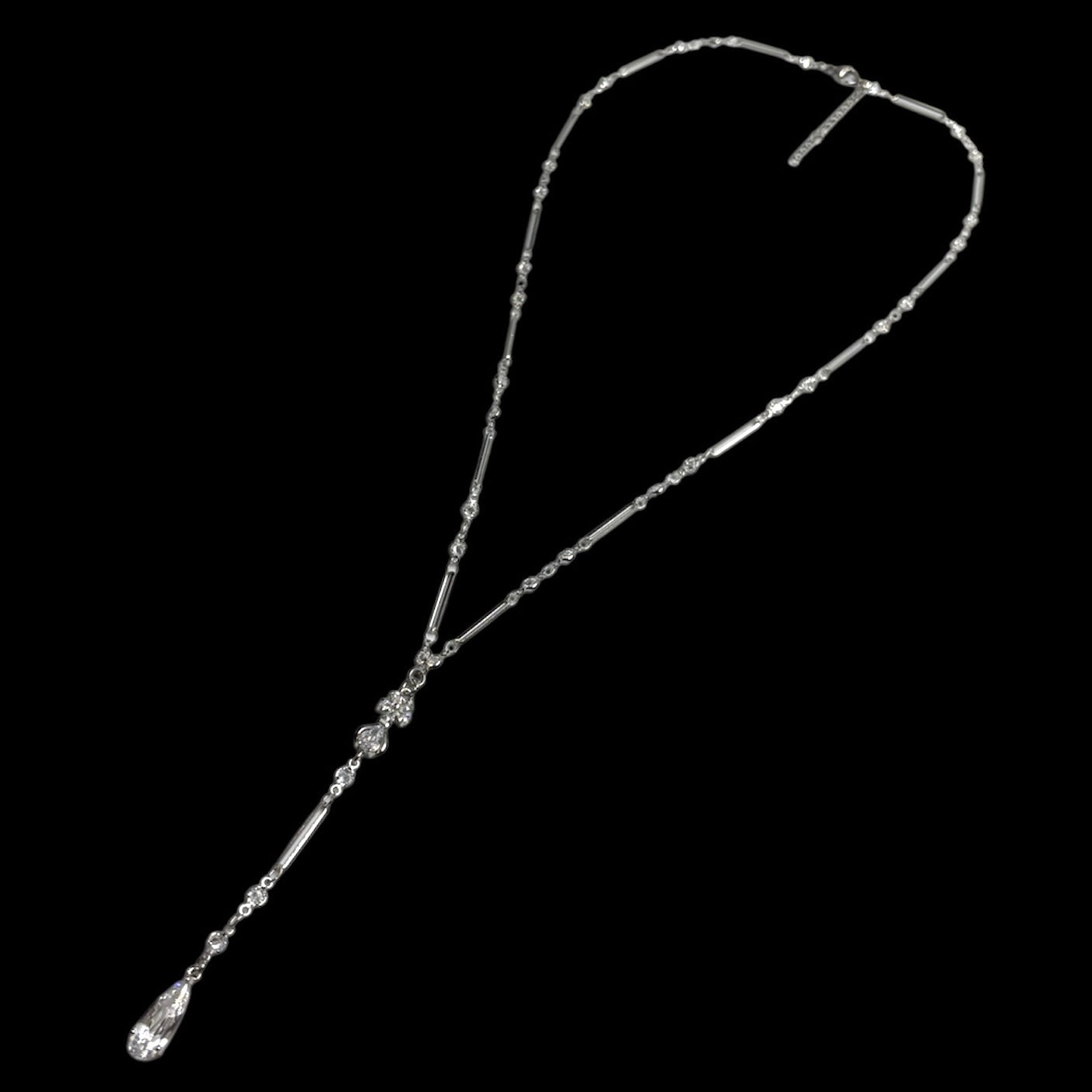 Silver Floral Diamond Link Droplet Rosary