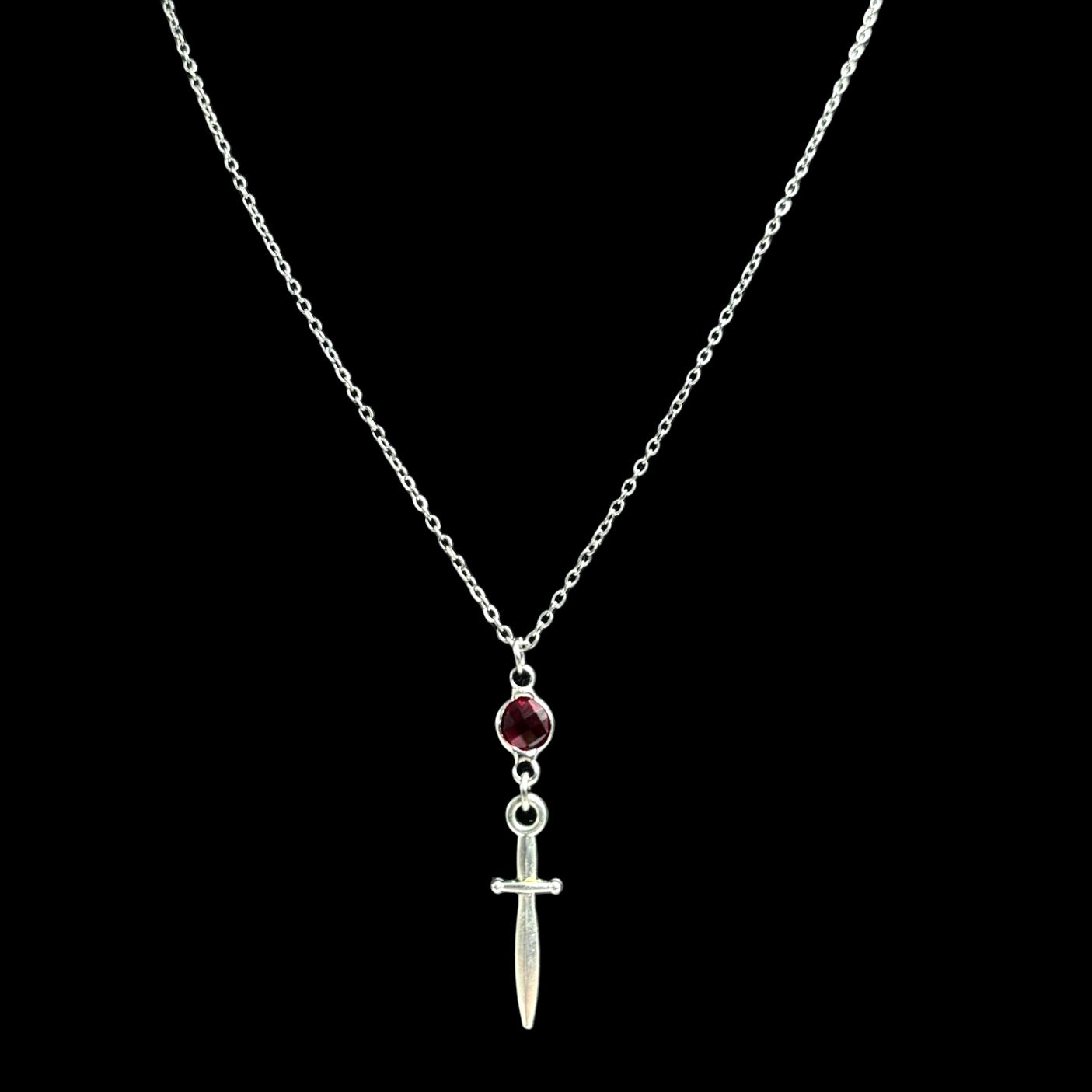 Silver Red Jewel Dagger Necklace