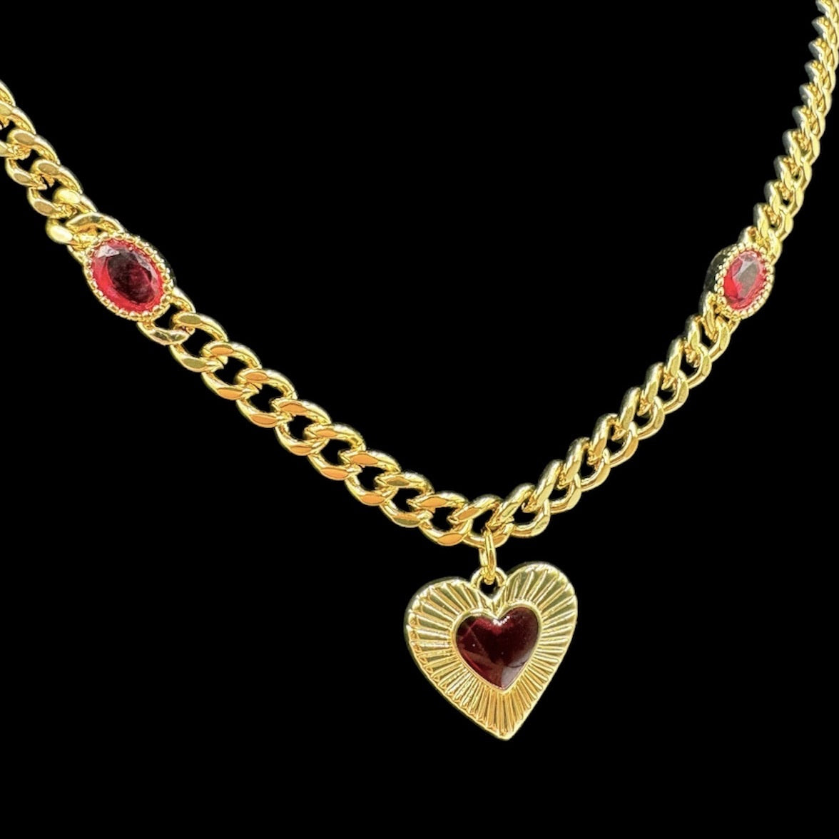 Ruby Red Heart Gem Chain Necklace