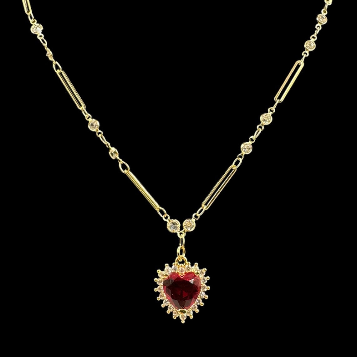 Gold Diamond Heart Crystal Chain Necklace