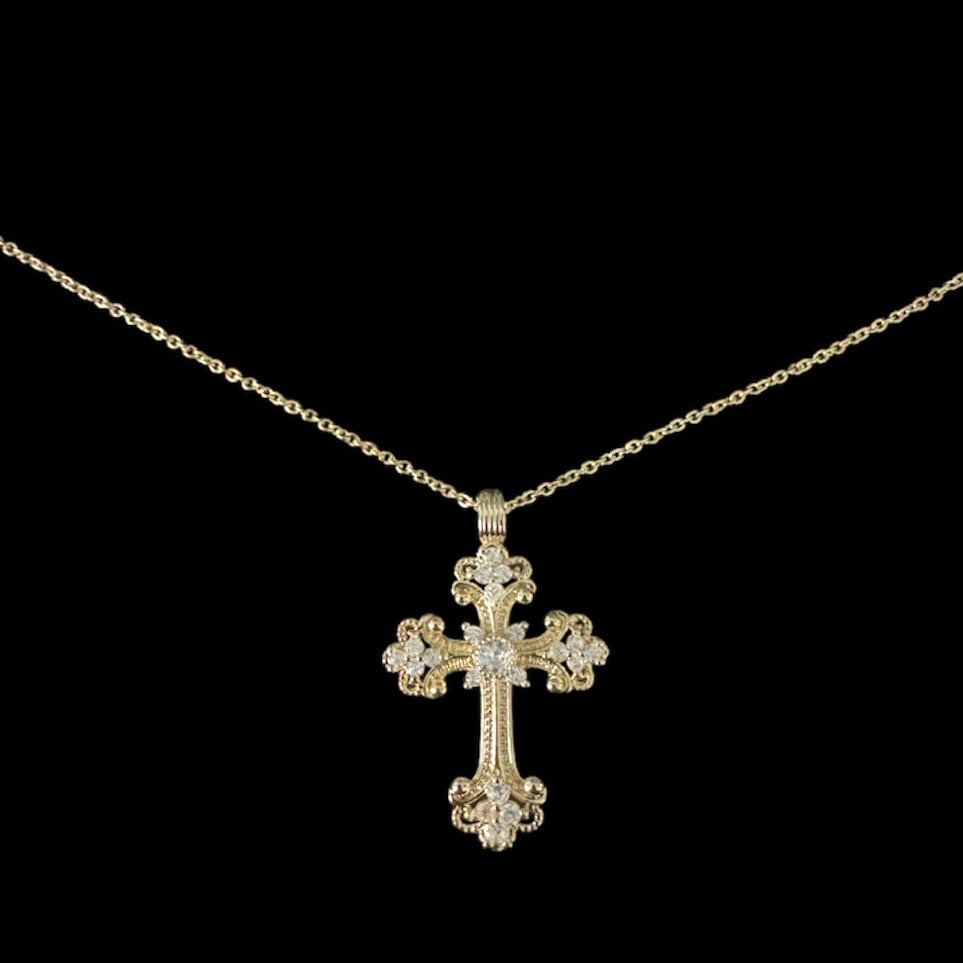 Ornate Gold Chunky Cross Necklace