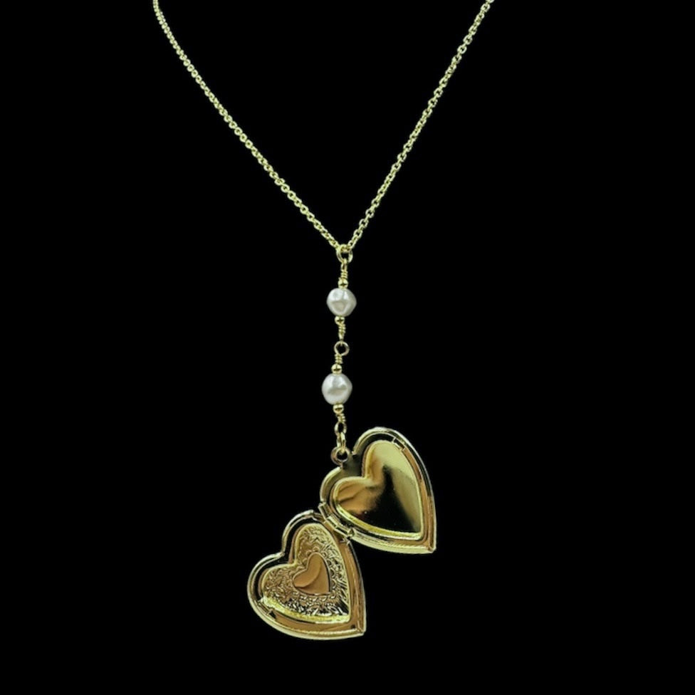 Double Pearl Locket Necklace