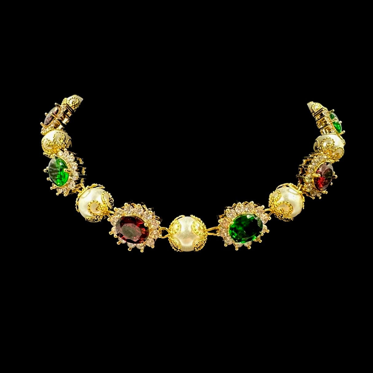 Red & Green Gems & Pearls Choker