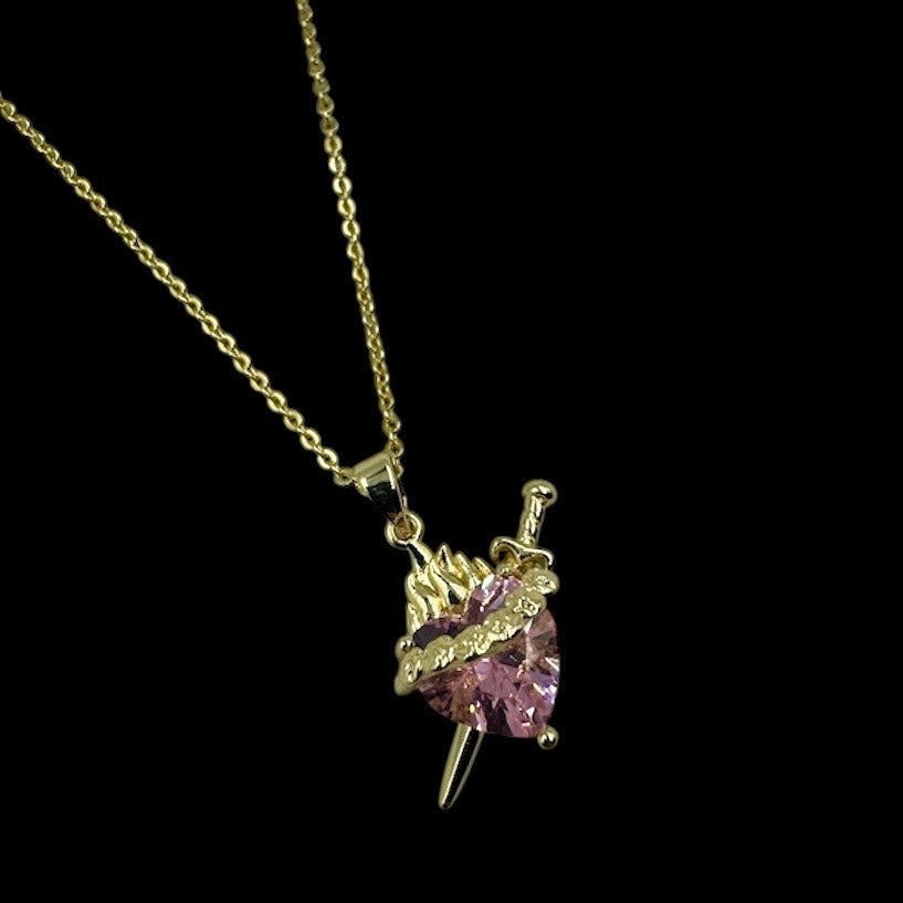 Pierced Gold Pink Heart Necklace