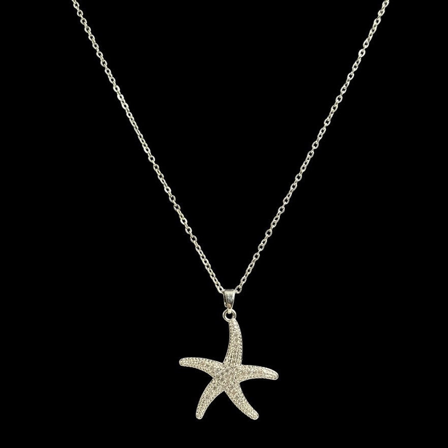 Silver Crystallized Starfish Necklace