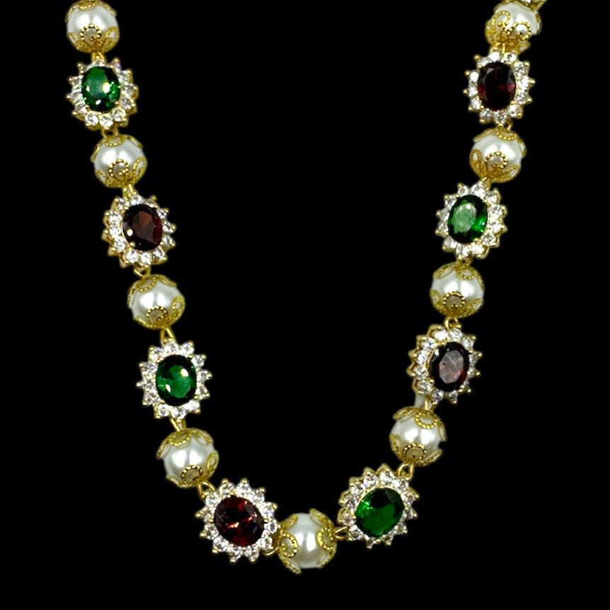 Red & Green Gems & Pearls Choker