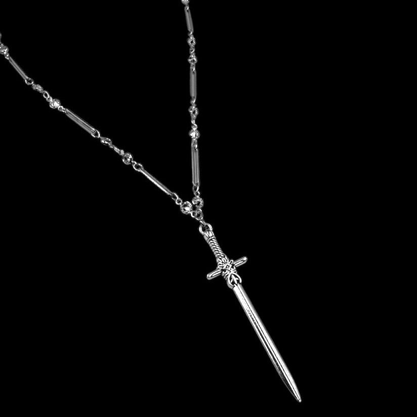 Silver Sword Crystal Chain Necklace