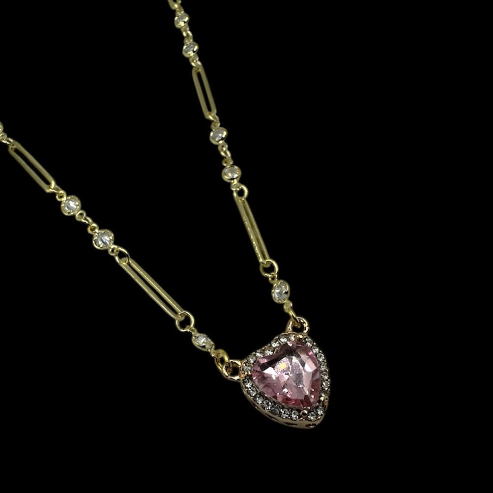 Gold Pierced Pink Heart Stack