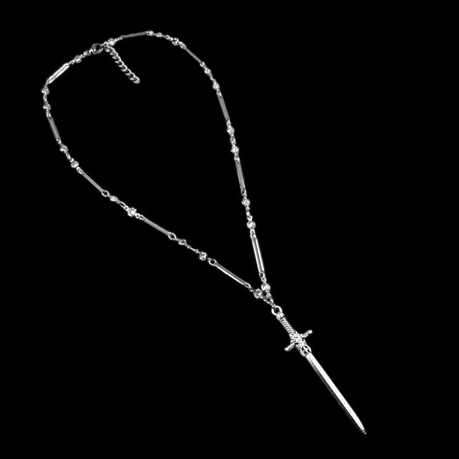 Silver Sword Crystal Chain Necklace