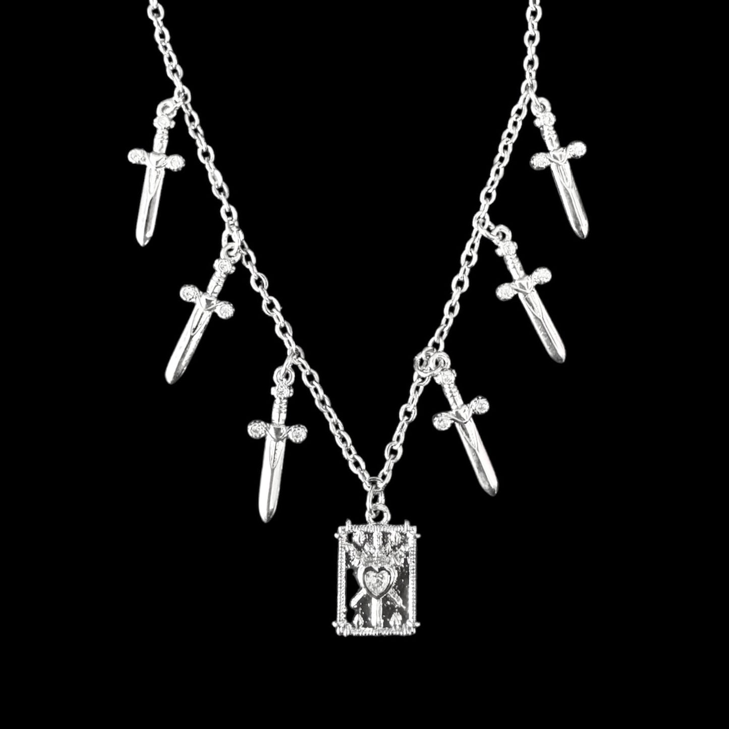 Silver Mini Three Swords Tarot Charm Necklace