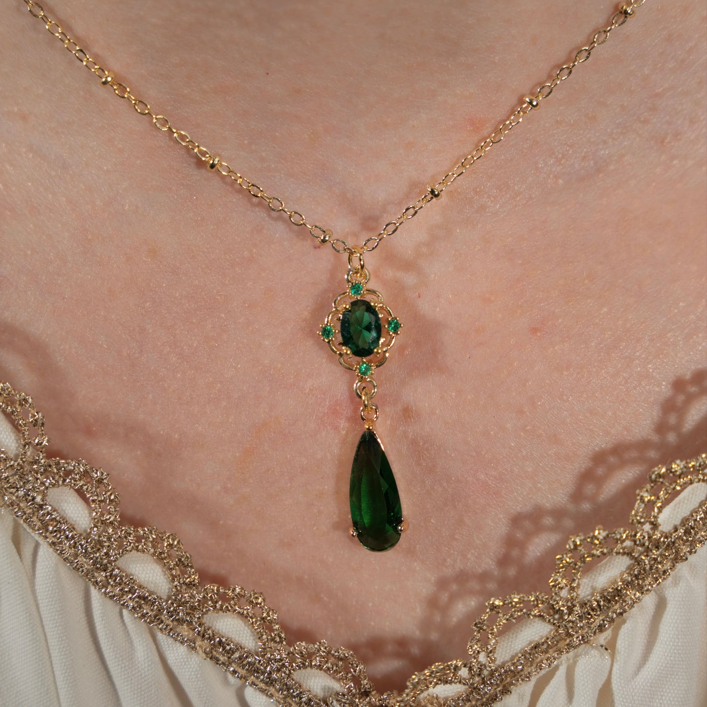 Emerald Droplet Crystal Gemstone Necklace