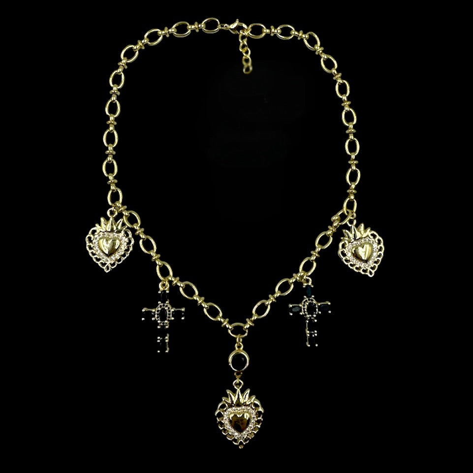 Sacred Heart Black Cross Charm Necklace