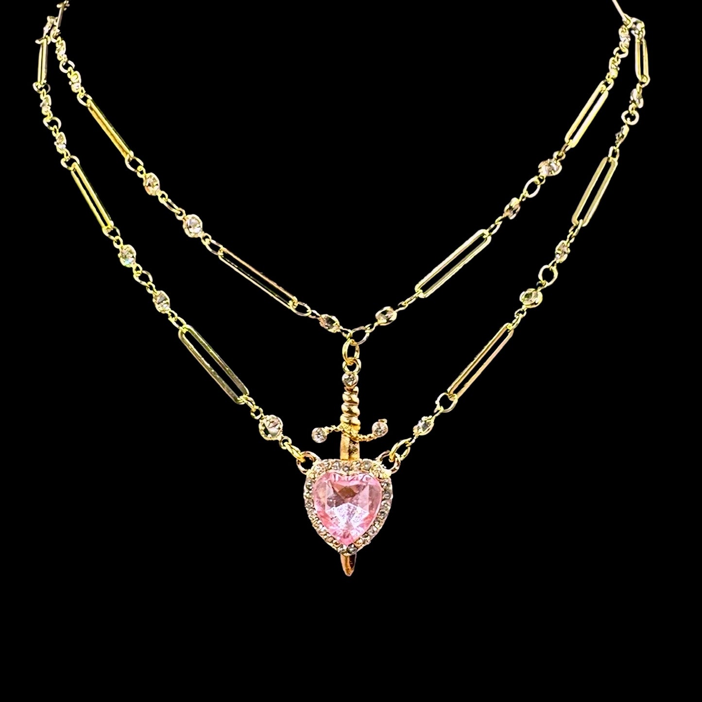 Gold Pierced Pink Heart Stack