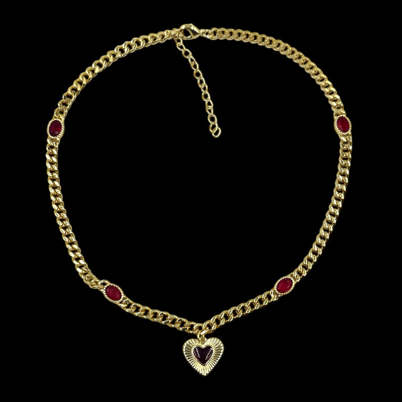 Ruby Red Heart Gem Chain Necklace