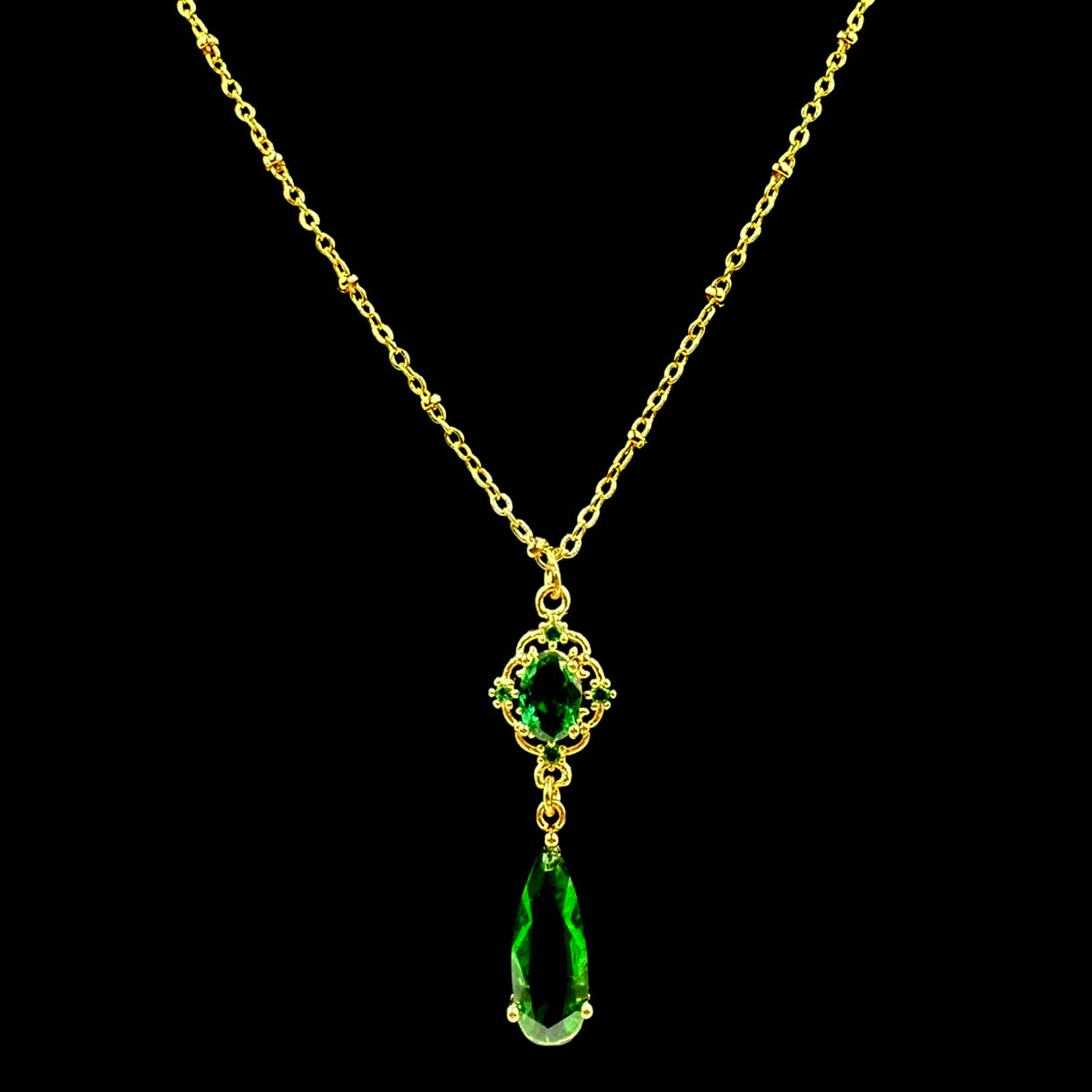Emerald Droplet Crystal Gemstone Necklace