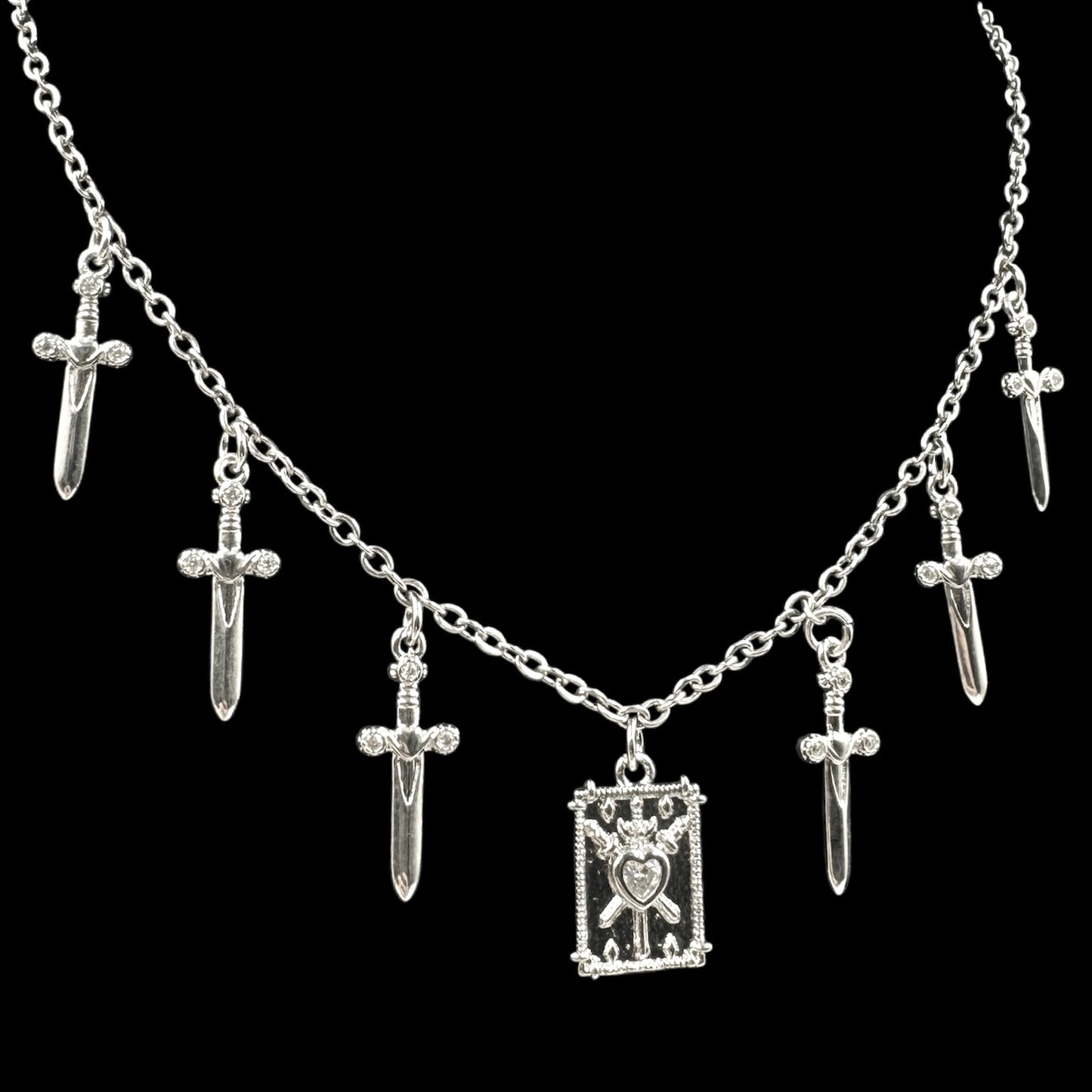 Silver Mini Three Swords Tarot Charm Necklace