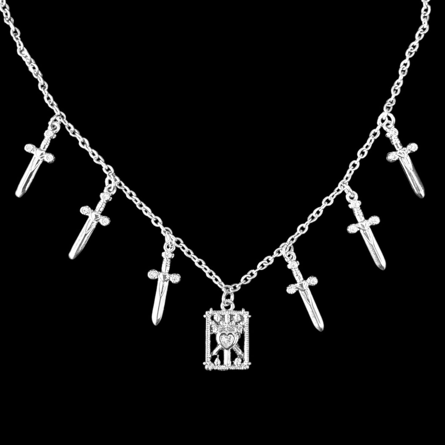 Silver Mini Three Swords Tarot Charm Necklace