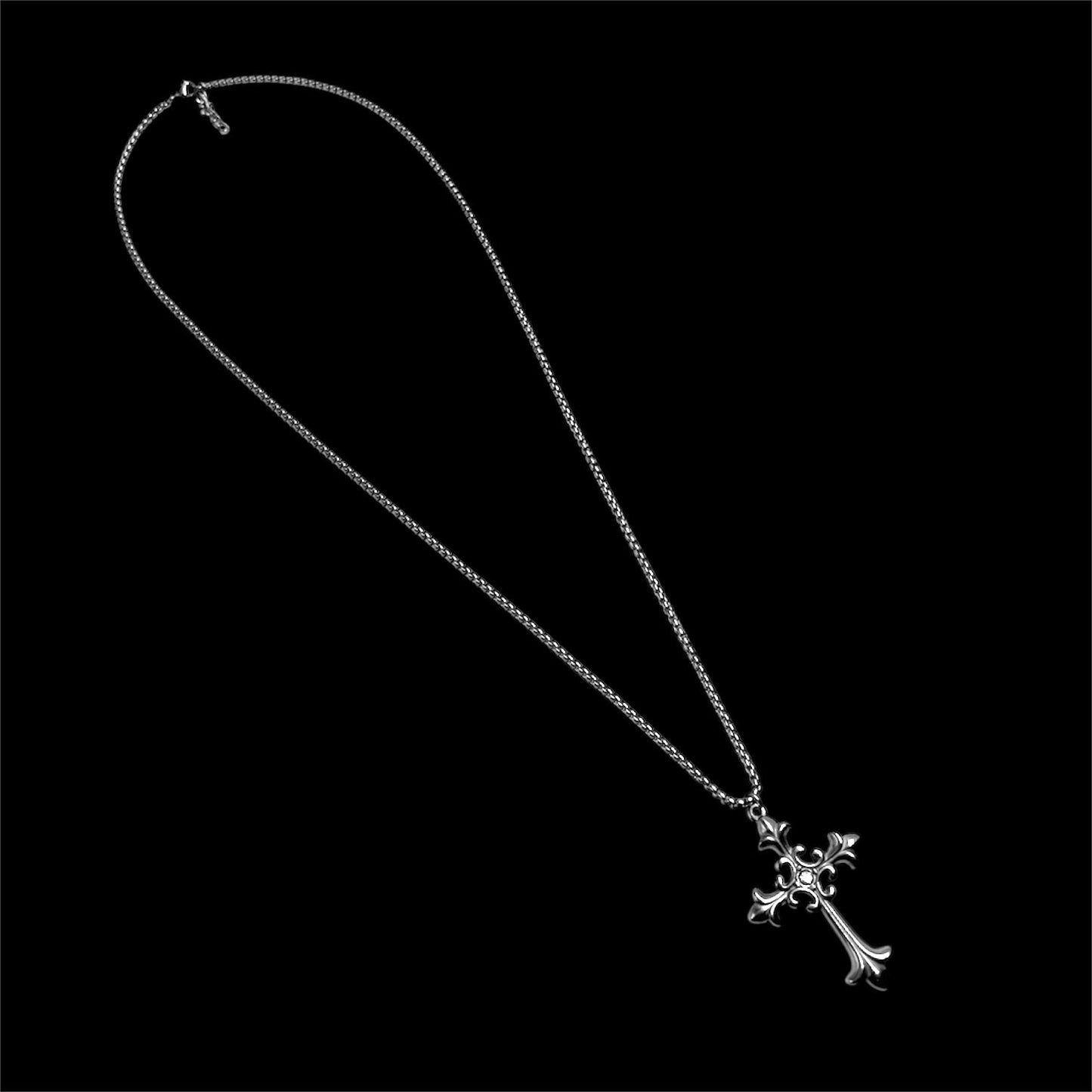Silver Fleur De Lis Diamond Cross Necklace