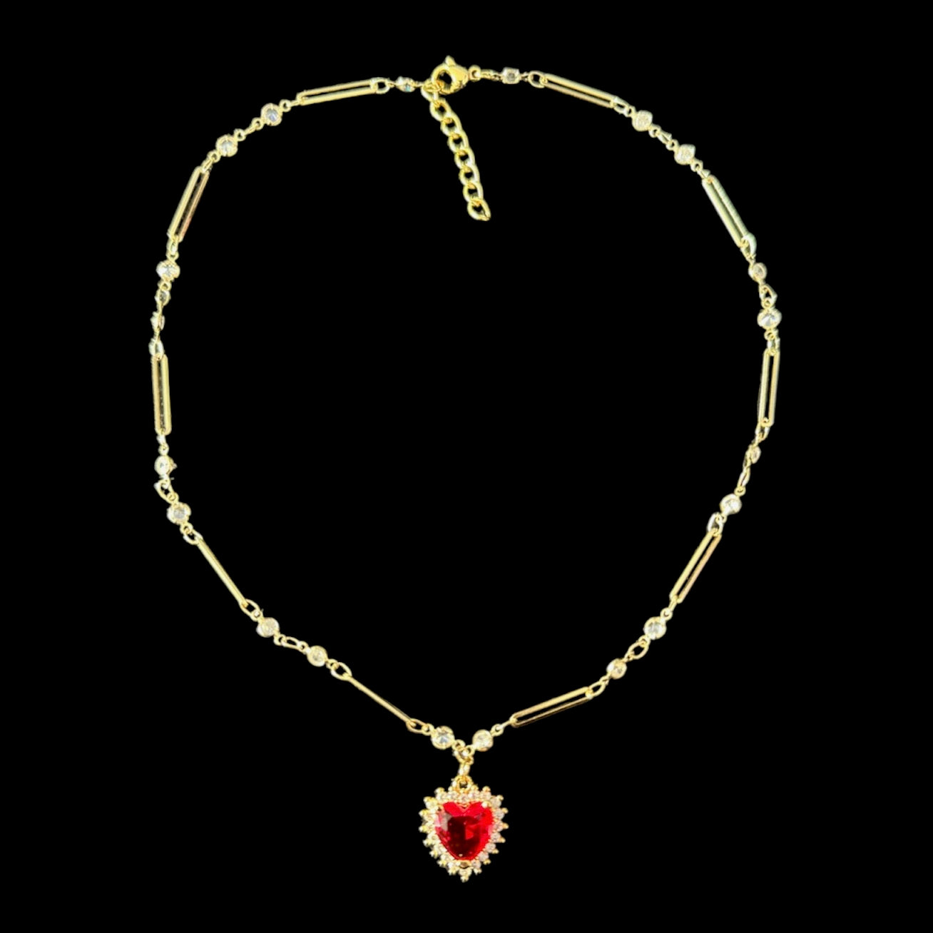 Gold Diamond Heart Crystal Chain Necklace