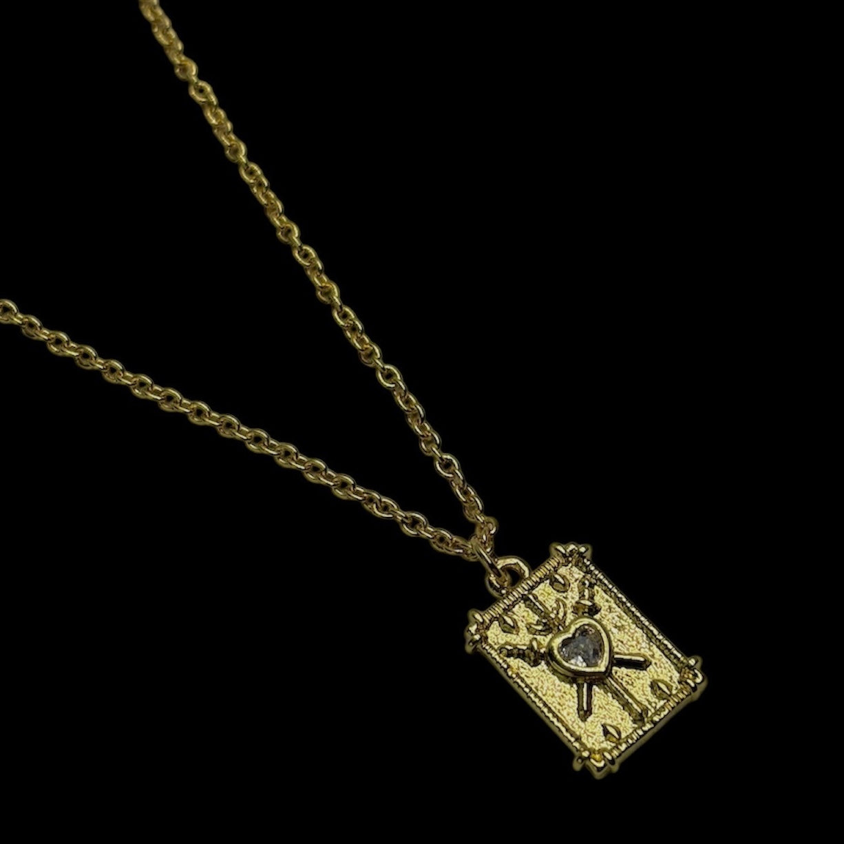 Mini Gold Three Swords Tarot Necklace
