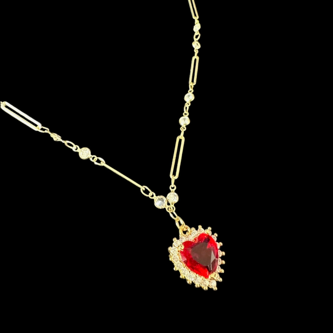 Gold Diamond Heart Crystal Chain Necklace