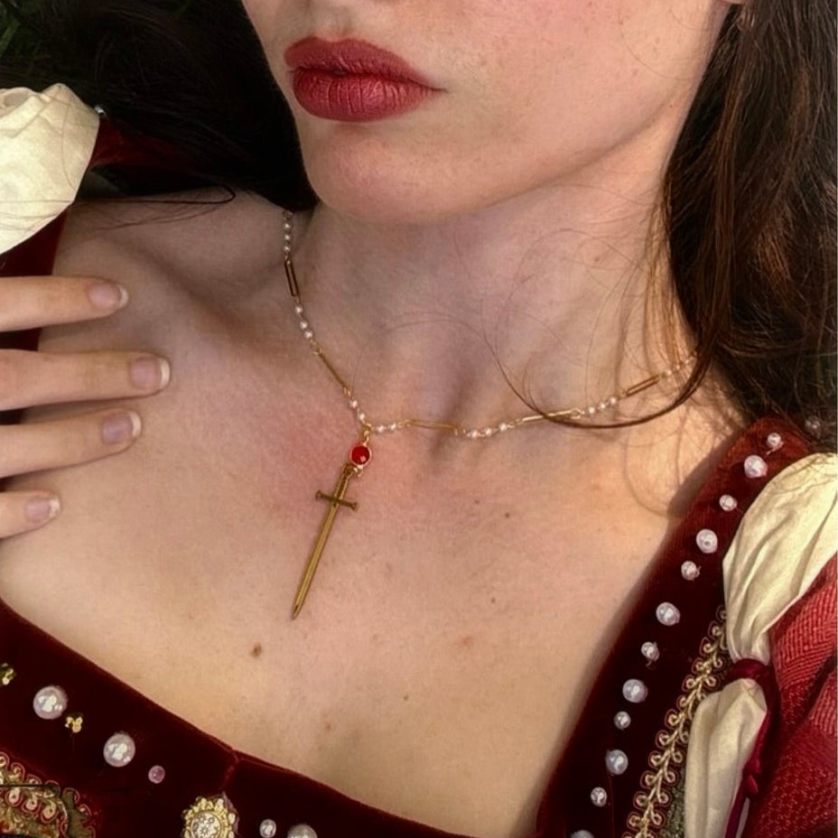 Knights Sword Pearl Link Necklace