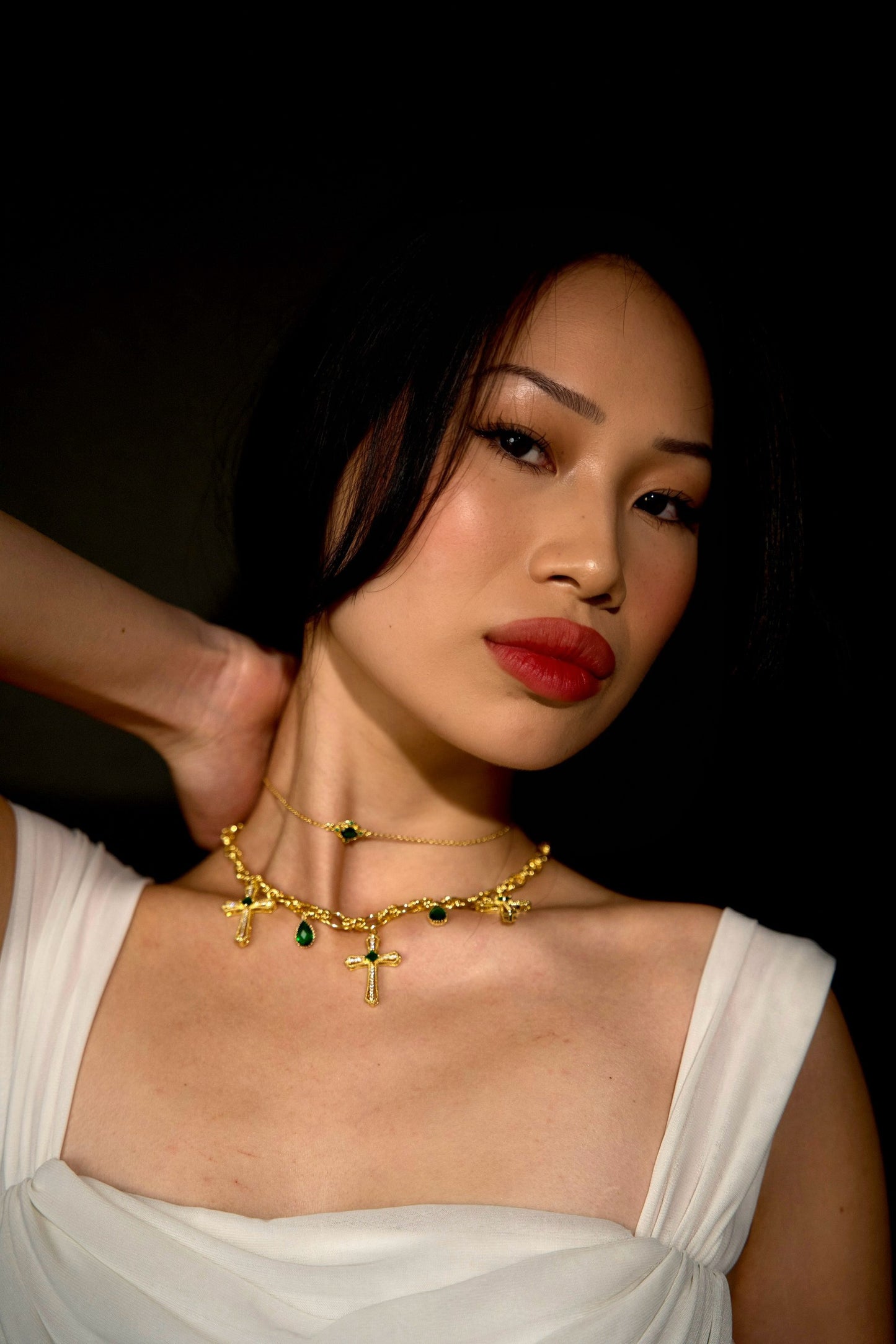 Royal Emerald Choker & Charm Necklace Stack