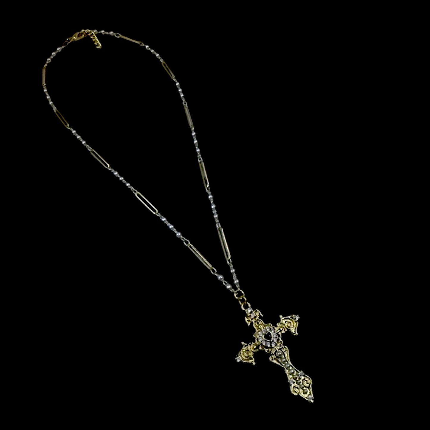 Gold Fleur de Lis Cross Pearl Necklace