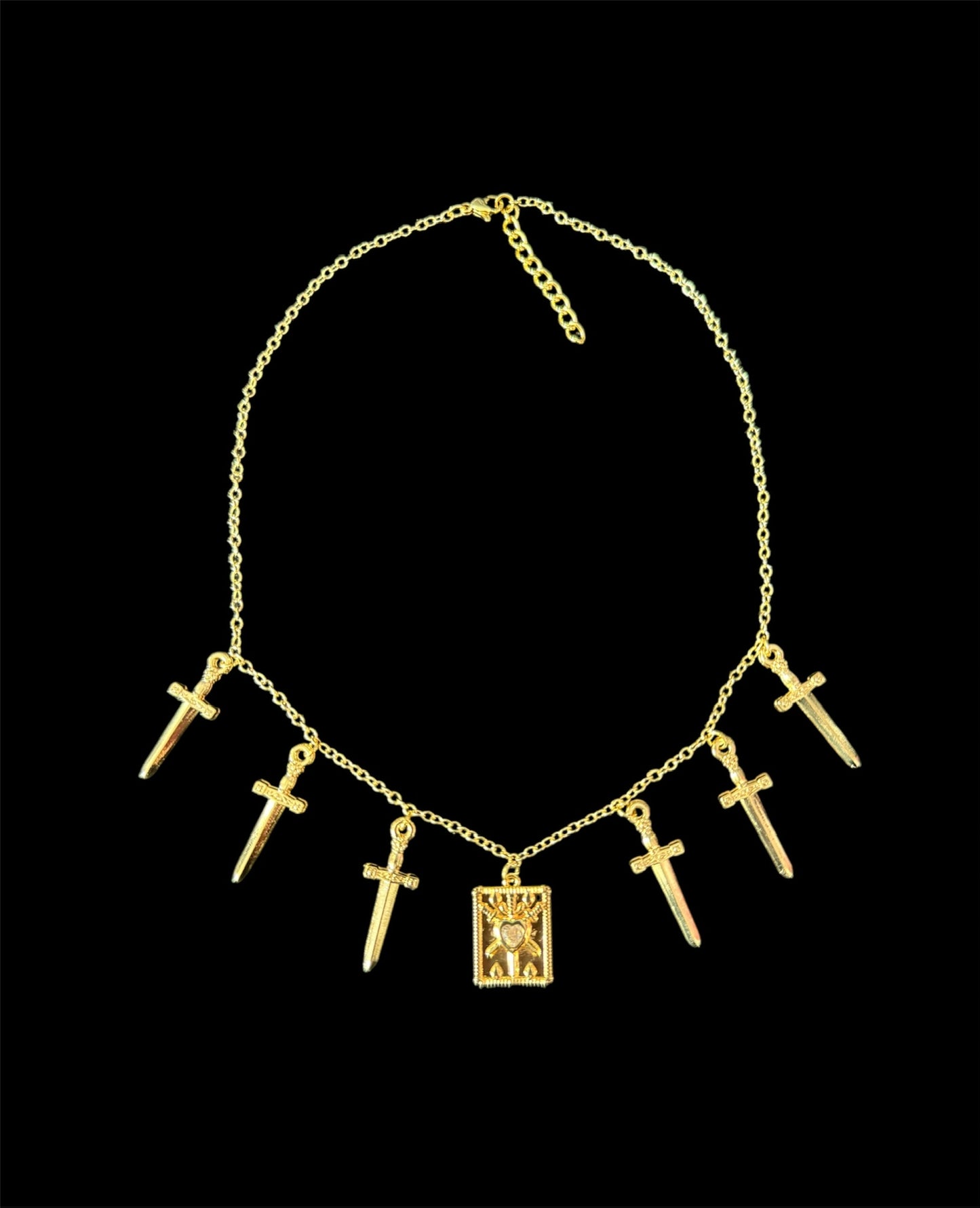 Gold Three Swords Tarot Charm Necklace