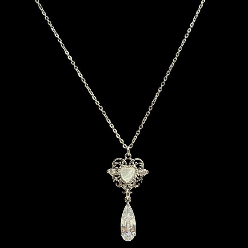 Silver Enchanted Heart Droplet Necklace