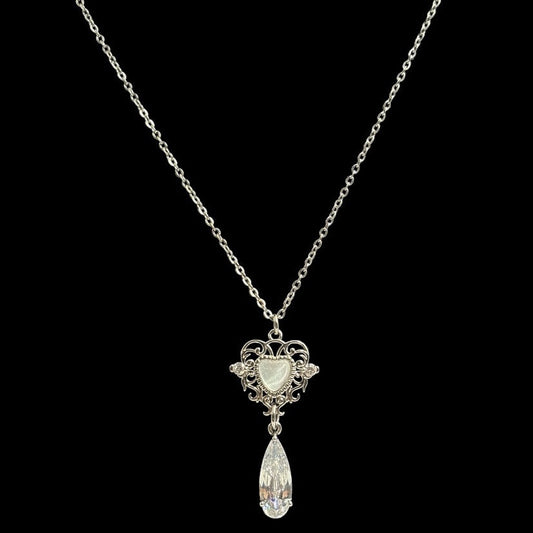 Silver Enchanted Heart Droplet Necklace