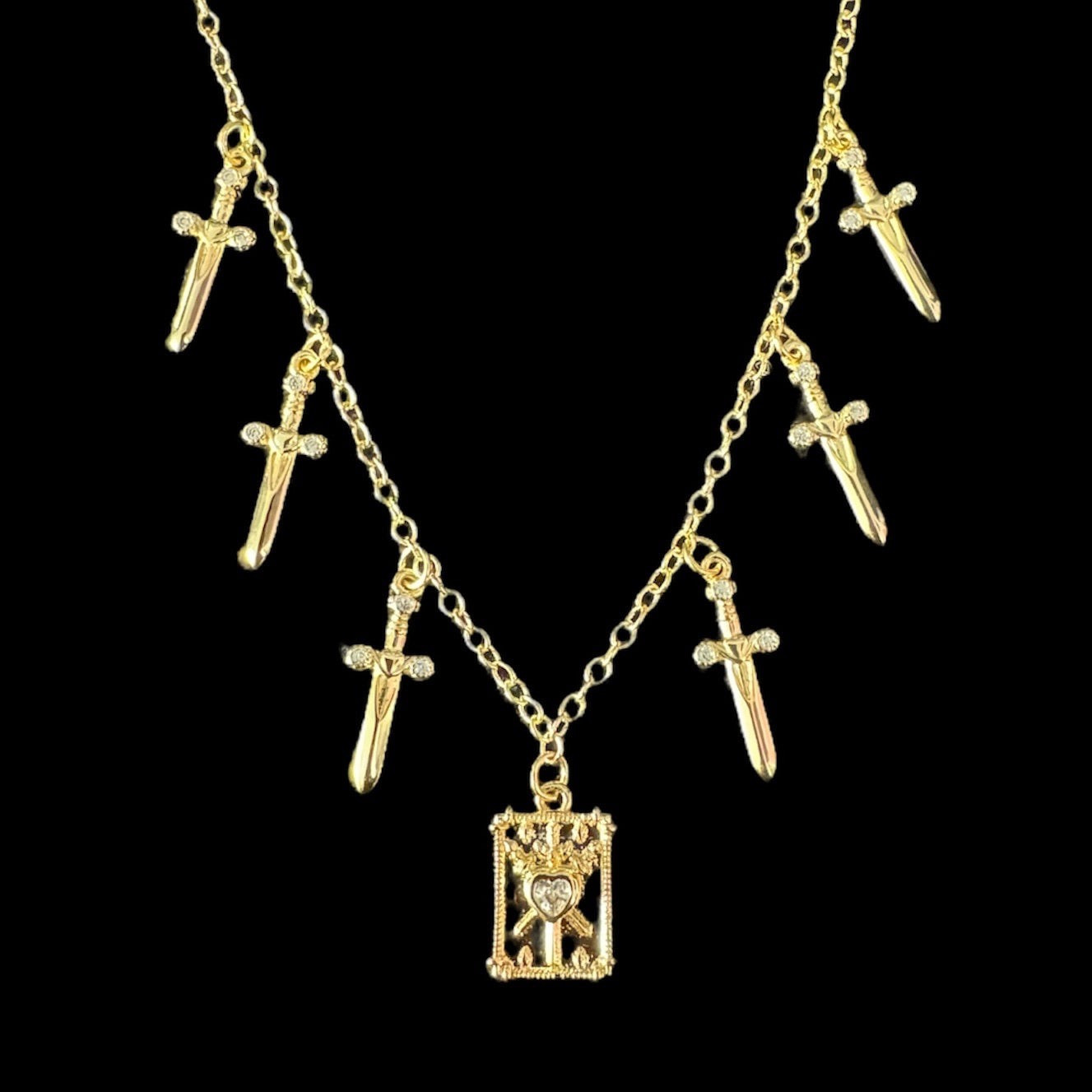 Gold Mini Three Swords Tarot Charm Necklace