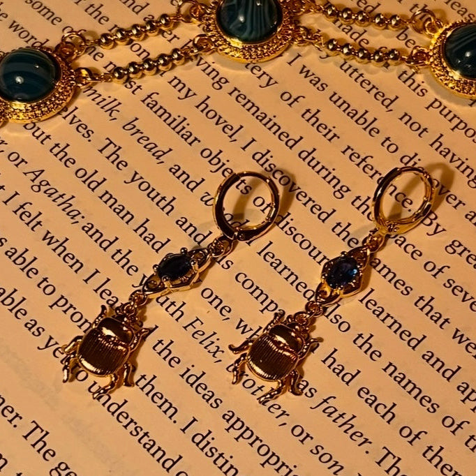 Elizabeth’s Blue Stone Scarab Earrings