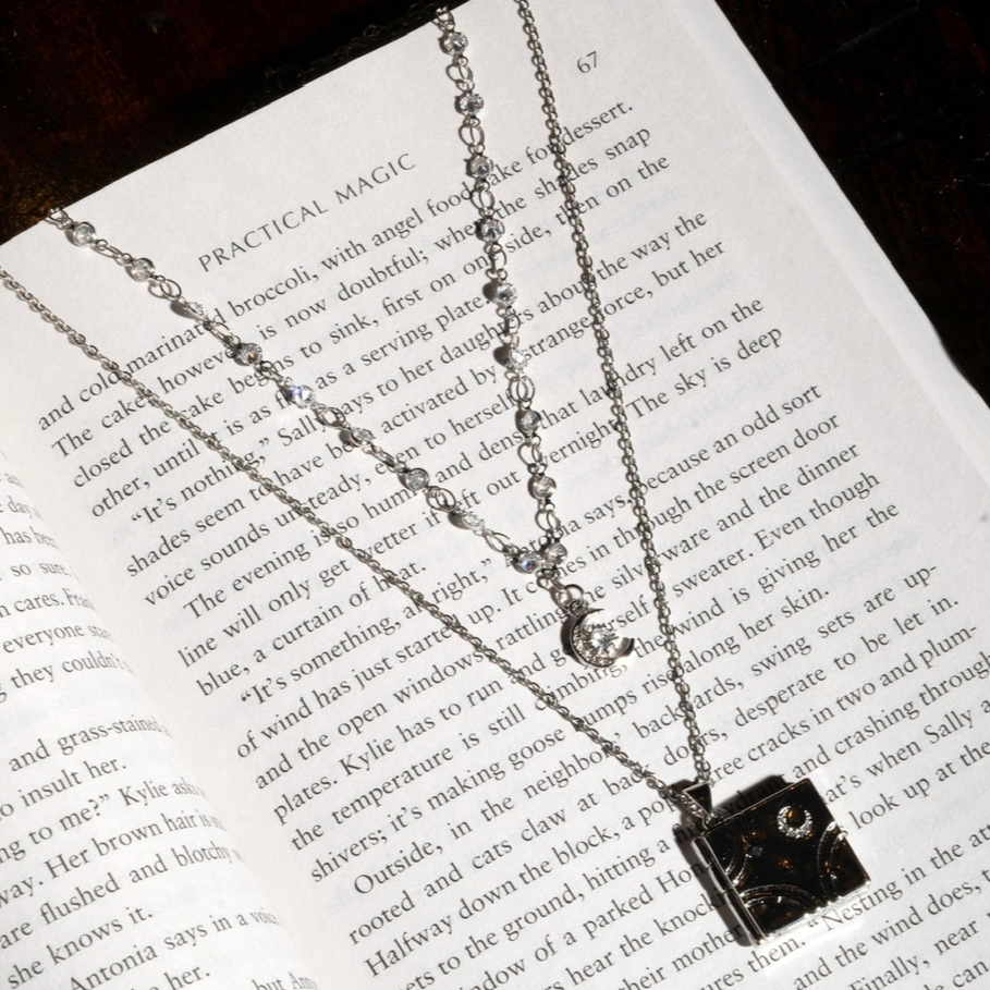 Silver Crescent Moon Crystal Choker