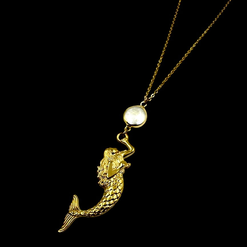 Siren Hanging From Freshwater Pearl Necklace