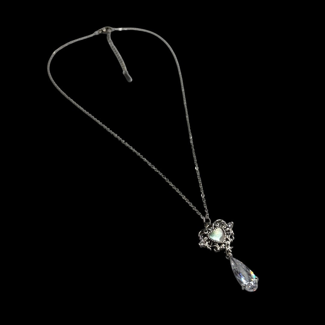 Silver Enchanted Heart Droplet Necklace