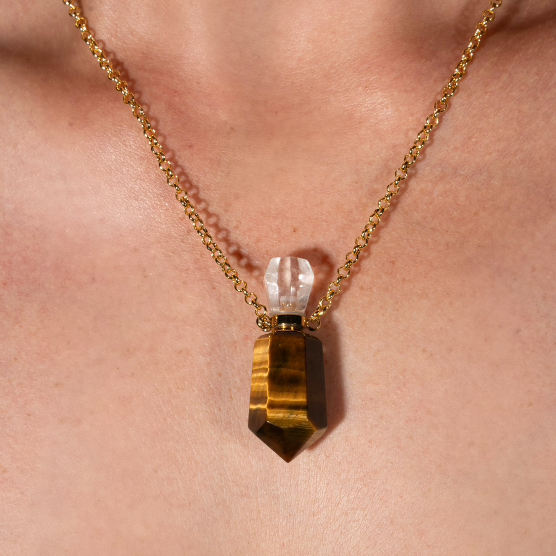 Gillian’s Quartz Tigers Eye Vial Necklace