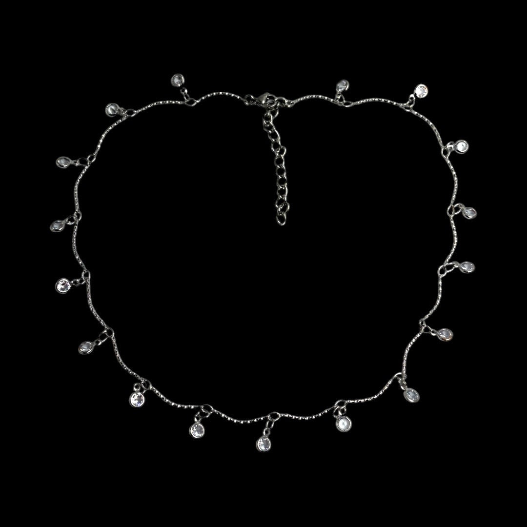 Silver Ocean Wave Diamond Droplet Choker